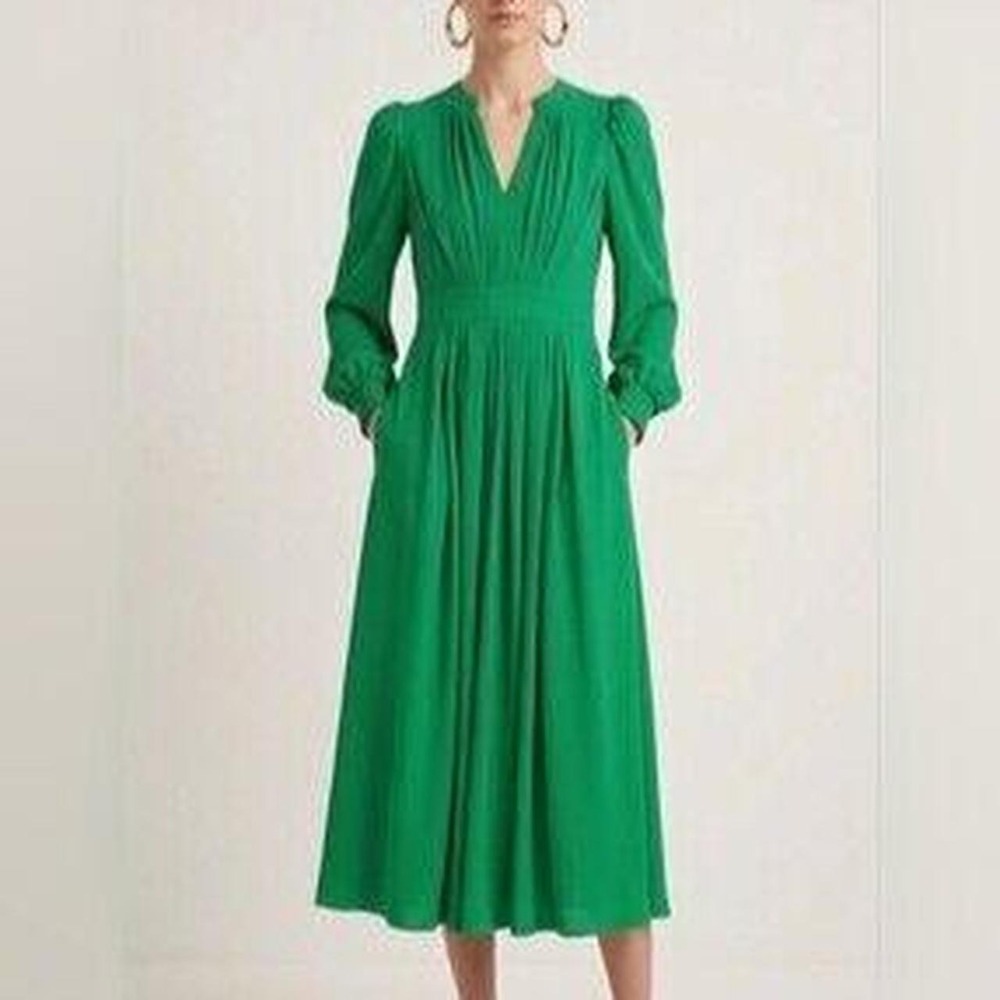 Boden Green Maxi Dress Women's Plus Size 20-22 Long Sleeve Pleated Formal Long
